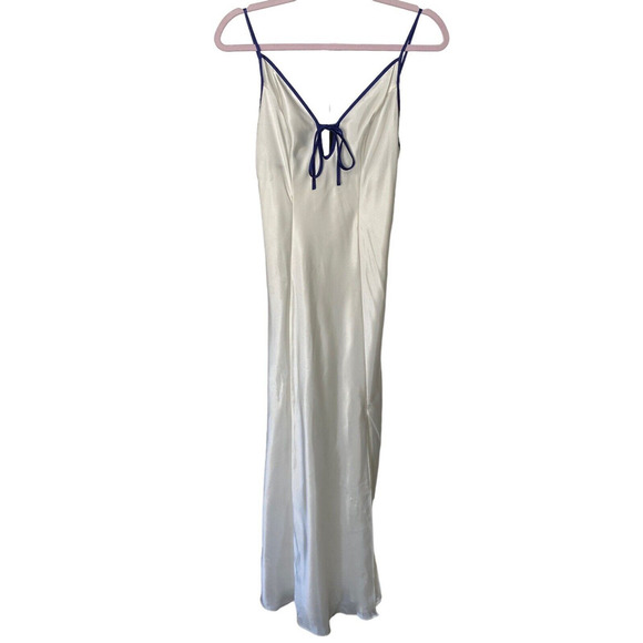 Victoria's Secret Other - Victoria'a Secret Satin Nightgown Ivory Blue Adjustable Spaghetti Straps Sz S